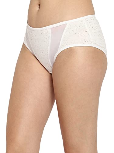 Image of Clovia Women's Cotton Mid Waist Printed Hipster Panty with Mesh Panel in White