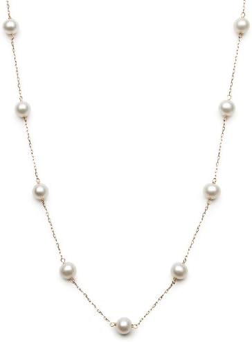 10k Yellow Gold White Cultured Freshwater Pearl Chain Station Necklace, 18"