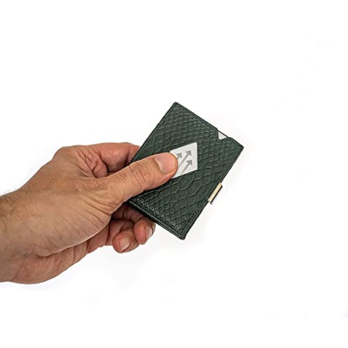 Leather Trifold Wallet - RFID Blocking w/Stainless Steel Locking Clip (Green)4