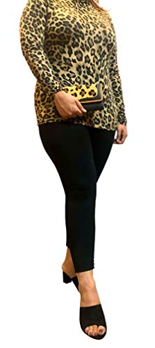 Leather Book® LW-1802 TAJ Leopard Ladies Wallet|11 card slots|1 card window|4 slide pockets|1 zip compartment pocket| 1 back silver metal zip pocket | Black, Tan Cowhide & Jersey leopard Print Leather2