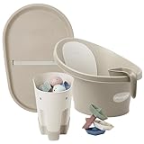 Shnuggle Bathtime Essentials Bundle | Baby Bath, Rinse Jug, Ellie Toy Scoop, Toy Boats & Squishy Changing Mat | All-in-One Comfort, Cleanup & Care for Newborns & Toddlers | Taupe