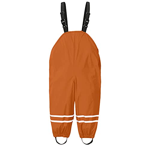 1-11Years, Rain Pants for Kids Rain Trousers Unisex Waterproof Over Trousers Childrens Boys and Girls PU Rainwear for Outdoor Play Cute Dungarees Mud Dirty Proof Trousers (015-Orange, 3-4 Years)