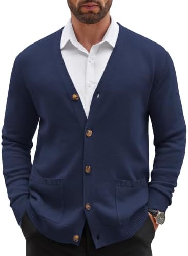 COOFANDY Strickjacke Herren V Ausschnitt Cardigan Regular Fit Pullover mit knöpfen und Taschen