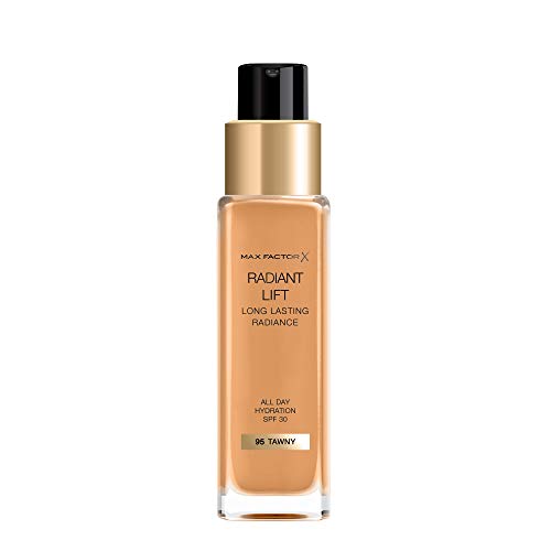 Max Factor Radiant Lift Liquid Pump Medium to Full Coverage Radiant Finish Foundation with SPF30 and Hyaluronic Acid, 095 Tawny, Dark Skin Tone, 30ml