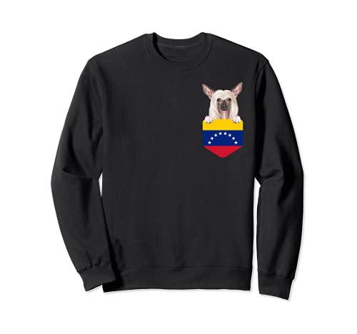Venezuela Flag Chinese Crested Dog In Pocket Sweatshirt, Black