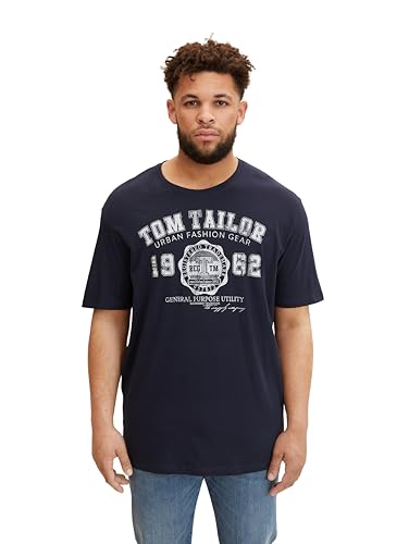 TOM TAILOR Herren Plussize T-Shirt mit Logo-Print, 10690 - Knitted Navy, 3XL