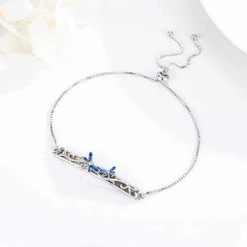 Image of Dragonfly Bracelet 925 Sterling Silver Butterfly Bracelet Adjustable Celtic Moon Bracelet Irish Celtic Jewelry Gifts for Women