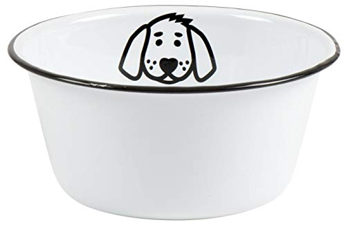 LS-LebenStil Vintage Hundenapf Fressnapf Emaille Weiß 17x8cm Retro Napf für Hunde mt Motiv Wassernapf Futterstation Futterbar Reisenapf mittel