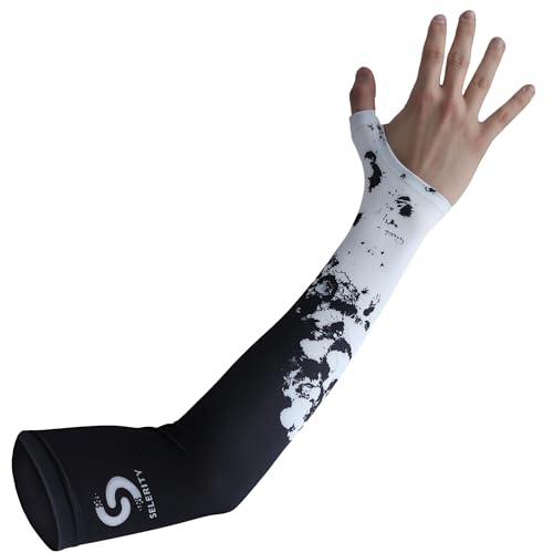 Selerity Gaming Arm Sleeve PC Sport open glove thumb hole compression esports gamers sleeve Paints Spray White Black Medium