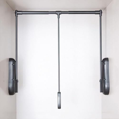 Adjustable Width Clothes Rack, Pull-Down Coat Hanger Drying Rack, Home Closet Lifting Rail（Black,85~115mm）