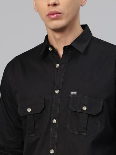 Image of Majestic Man Men's Washed Cotton Twill Casual Shirt -| with Dual Flap Pockets - Slim Fit | Full Sleeve | Casual Wear | Trendy & Comfortable