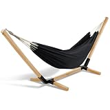 IDMarket - Hamac avec Support Bois et Toile Noire Tahiti