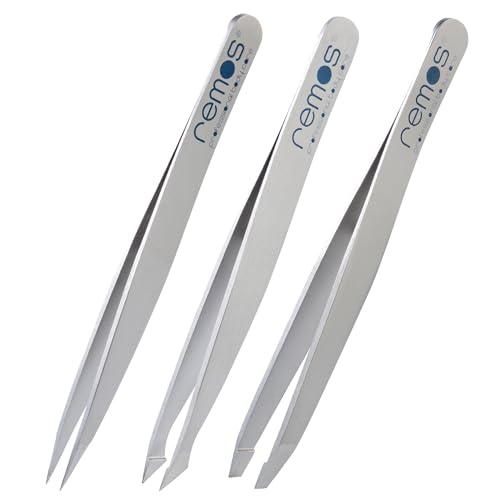 REMOS Pinzas juego de 3 piezas con pinzas para cejas, astillas & pinzas combinadas en satén