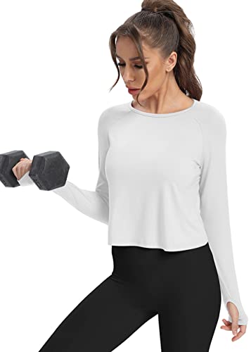 Bestisun Women's Split Back Long Sleeve Workout Shirt - Athletic Sports Tunic, Yoga & Running Activewear, White S #TOP4