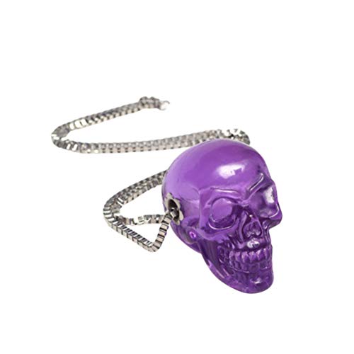 Amosfun Colar pingente de caveira de resina transparente 3D Halloween roxo pingente colar colar joia