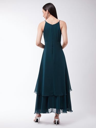 Image of Miss Chase Women's Round Neck Sleeve Embellished Fit Flare Maxi Dress