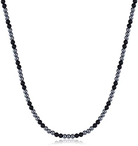 LuxSep Matte Onyx Hematite Beaded Necklace fr Men Boys 6mm