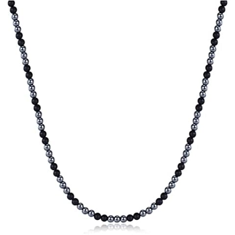 LuxSep Mens Matte Onyx Hematite Beaded Necklace 4mm Cover