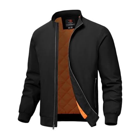 TBMPOY Men's Winter Lightweight Bomber Jackets Water Resistant Fall Casual Windbreakers Quilted Full Zip Windproof Work Coats Black L Cover