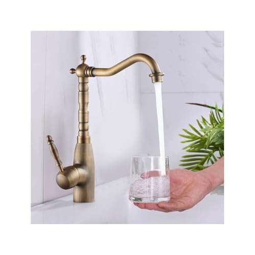Robinet de cuisine rétro en laiton antique｜Robinet de lavabo vintage de style nostalgique à hauteur de 23 cm avec pivot à 360°｜Robinet de bain en...