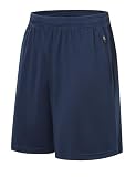 Ewbob Jungen Sportshorts, Basketball/Fußball/Lauf/Gym-Trainingshorts, Kinder Kurze Sporthose mit Reißverschlusstasche & Kordelzug, Feuchtigkeitsabsorbierend & Schnelltrocknend C19 Navy 9-10Y