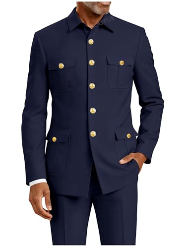 HUUTOE Mens Chinese Tunic Suits Formal Jacket Slim Fit 2