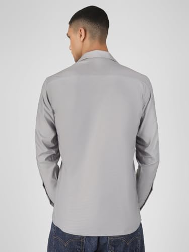 Image of Mens Cotton Lycra Full Sleeve Slim Fit Semi-Formal Shirt | Textured Pattern | Curved Hem