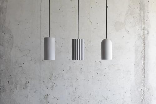 Set of 3 Concrete Pendant Lights - Modern & Contemporary Hanging Light Fixtures - Handmade Industrial Design for Kitchen, Dining, or Living Room - Minimalist Light