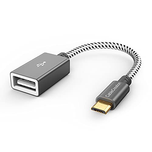 CableCreation Micro USB 2.0 OTG Cable Braided On The Go Adapter Micro USB Male to USB Female Compatible with Samsung S7, Flash Drive, Mouse, Keyboard, Game Controller, Aluminum Space Gray