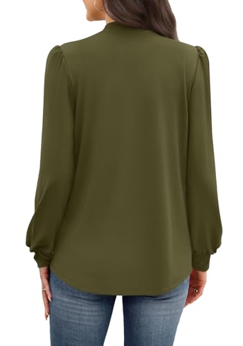 Image of WIHOLL Long Sleeve Shirts for Women Mock Neck Tops Pleated Front Blouses Dressy Casual Spring Fall Clothes 2026 Fashion