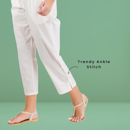 Image of Happy Bunny Parallel Pants for Women 100% Cotton Ankle Length Trousers Regular Fit with Elastic Drawstring Stylish & Pockets Casual Formal Wear for Office & Home