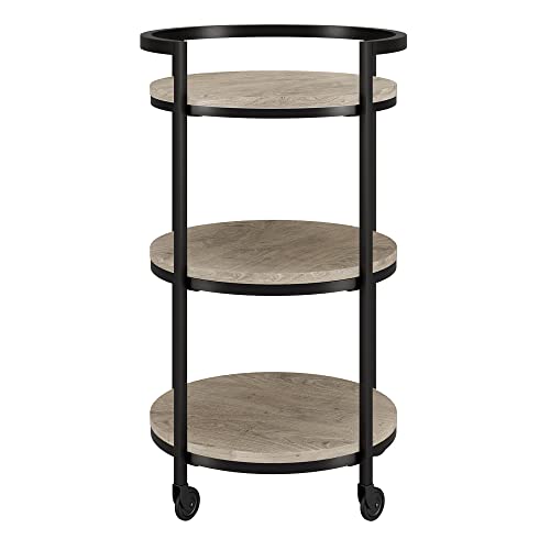 Graham 21'' Wide Round Bar Cart In Antiqued Gray Oak #TOP4