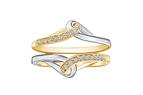 AFFY Jewelry Gifts 1/5 Carat CT Natural Diamond Two Tone Wedding Band Ring Guard Enhancer In 14k Gold Over Sterling Silver (I-J Color, I2-I3 Clarity, 0.20 Cttw)