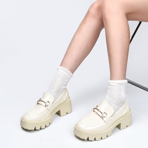 Image of Black Platform Loafers for Women - Women's Slip-On Leather Loafers, Chunky Comfort Shoes for Work & Dressy Occasions