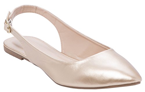 Cambridge Select Women's Closed Pointed Toe Buckled Slingback Flat,8 B(M) US,Champagne PU - Image 3