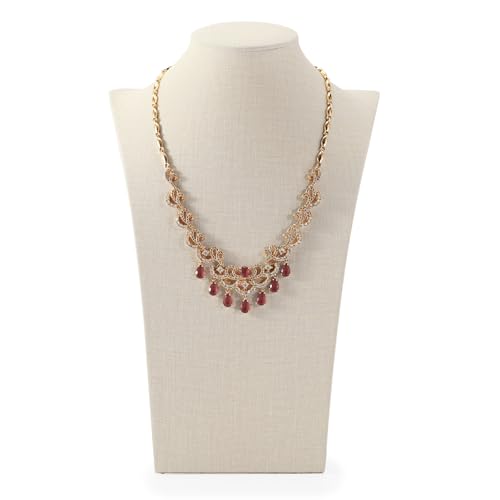 White Leather Jewelry Bust Necklace Display Stand Trade Show Jewelry Holder With Linen Texture Necklace Holder Stand Jewelry Display Mannequin H11.8'' (White)