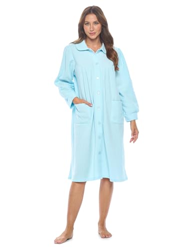 Casual Nights Women's Button Front Jacquard Terry Fleece Lounger Robe with Pockets