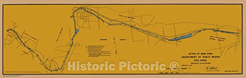 Historic Pictoric Vintage Map - Map of Erie Canal from Macedon to Pittsford Sheet 20, NY, 1923 Nautical NOAA Chart - Vintage Wall Art - 44in x 14in
