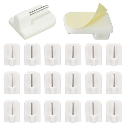 Ucfalfo 20 Packs Self-Adhesive Hooks, Plastic Net Curtain Hooks Window Adhesive, Strong Grip End for Net Curtain Rods, No Tools Needed, Durable and Easy to Stick and Remove,White (Square Corners)