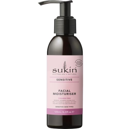 Sukin Sensitive Facial Moisturiser 125ml - with essential oils; cruelty free & vegan friendly -fast-absorbing to reduce the likelihood of a reaction for dry skin.