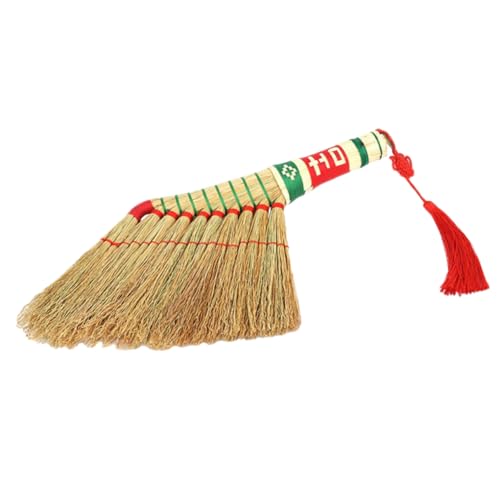 DECORNIJIA 吉祥掃把 小型草編デスクトップほうき 家用掃除道具 短柄設計で隅々まで清掃可能 耐久性素材採用で実用的 コンパク ランダムカラー