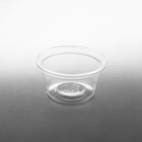 Image of Karat 0.75 oz Disposable Plastic Portion Cups [2500 ct] - Clear PP Sample Cups for Condiments, Sauces, Food Sampling