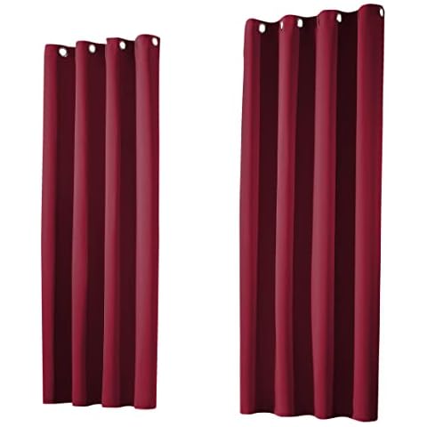 heimtexland ® 1 Paar Thermo- Verdunklungsgardinen Ösenschal Vorhänge Verdunkelnd Isolierend Blickdicht Verdunkelungsvorhänge HxB 245x135 Bordeaux Rot Typ139 Cover