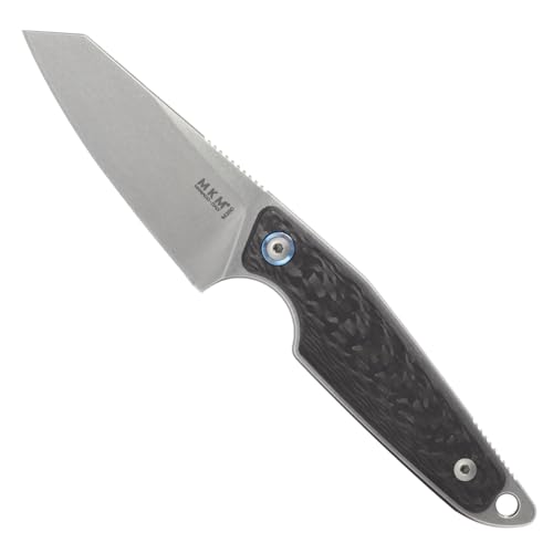 MKM Maniago Knife Makers MAKRO 2 Sheepsfoot Fixed Blade Knife and EDC Tool - M390 Super Steel, Full Tang, Designed by Jesper Voxnaes, Made in Italy, Includes Leather Sheath (Carbon Fiber)