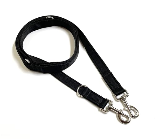 8ft 11ft Police Style Training Obedience Multi-Functional Dog Lead 25mm Cushioned Webbing (Black 8ft Long)