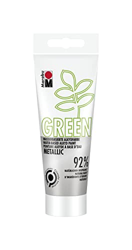 Marabu 14500050782 - GREEN LINE Alkyd-Farbe, metallic-silber, 100 ml Malfarbe auf Wasserbasis, klimaneutral, matt, lichtecht, wetterfest (nach 24h Durchtrocknung), 92 % aus natürlichen Rohstoffen