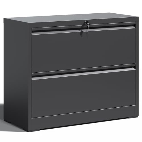 OPTYMIRA Locking File Cabinet with 2 Drawer Heavy Duty Large Metal Filing Cabinets Home Office Black Lateral File Cabinets Wide Steel Cabinet for Legal/Letter Size,Assembly Required