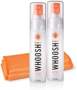 WHOOSH! Screen Cleaner Spray and Wipe [Set of 2] – 1 Fl Oz Bottle + 1 Microfiber Cloth Wipe – Travel Size Lens Cleaner for Car, Laptop, iPad, MacBook, Phone, Watch, Eyeglass – Electronic Cleaner Kit