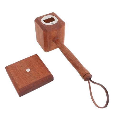 Stainless Steel Magnetic Opener with Cowhide Leather Rope, Lightweight Wooden Beer Opener for Parties, Weddings, and Gifts, Hammerhead Design