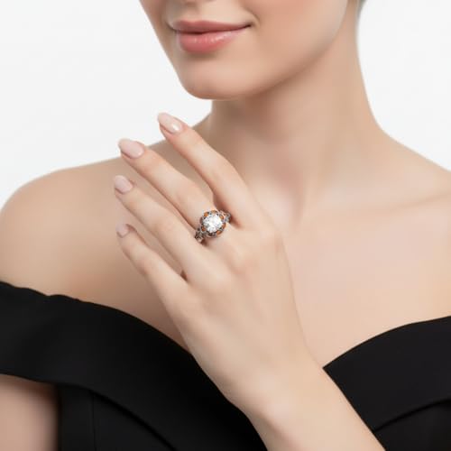 Image of Choose Your Gemstone Vintage Halo Diamond CZ Engagement Ring Sterling Silver Cushion Shape Vintage Engagement Rings Minimal Modern Design Birthday Gift Wedding Gift US Size 4 to 12